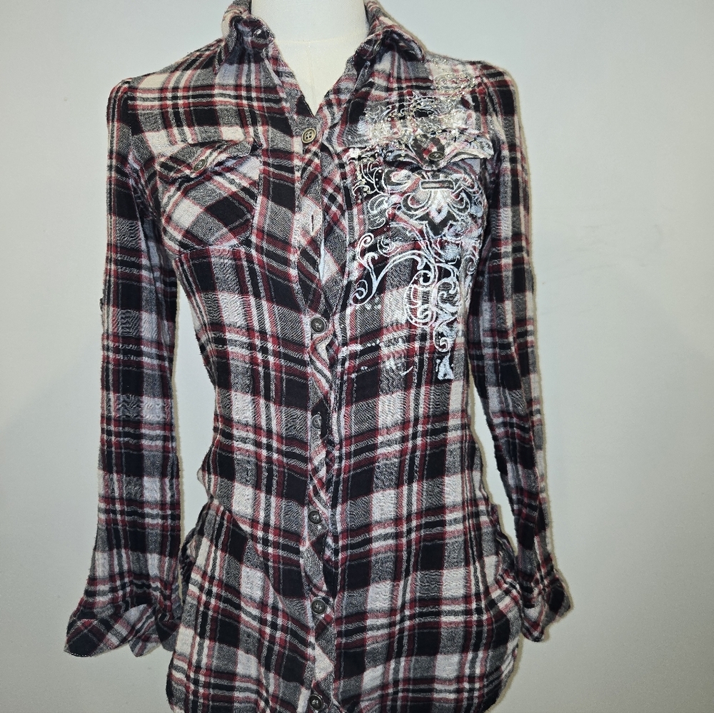 dolled up red black mcbling plaid flannel